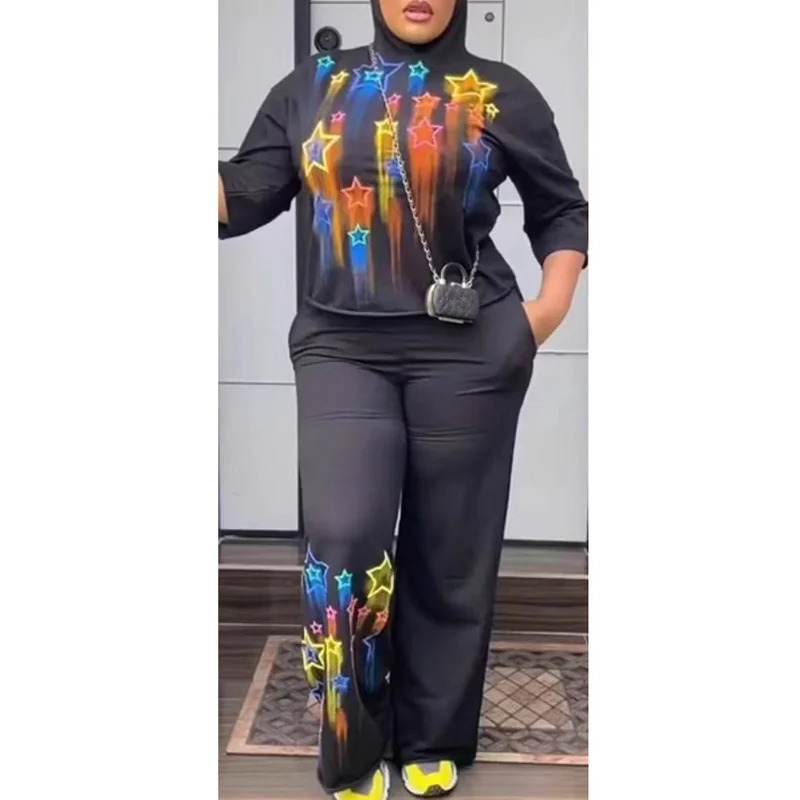 Fashion Women 2 Piece Sets Matching Stripe Printed Two Pieces Hoody Top Pants Suits Outfits Clothing 240710