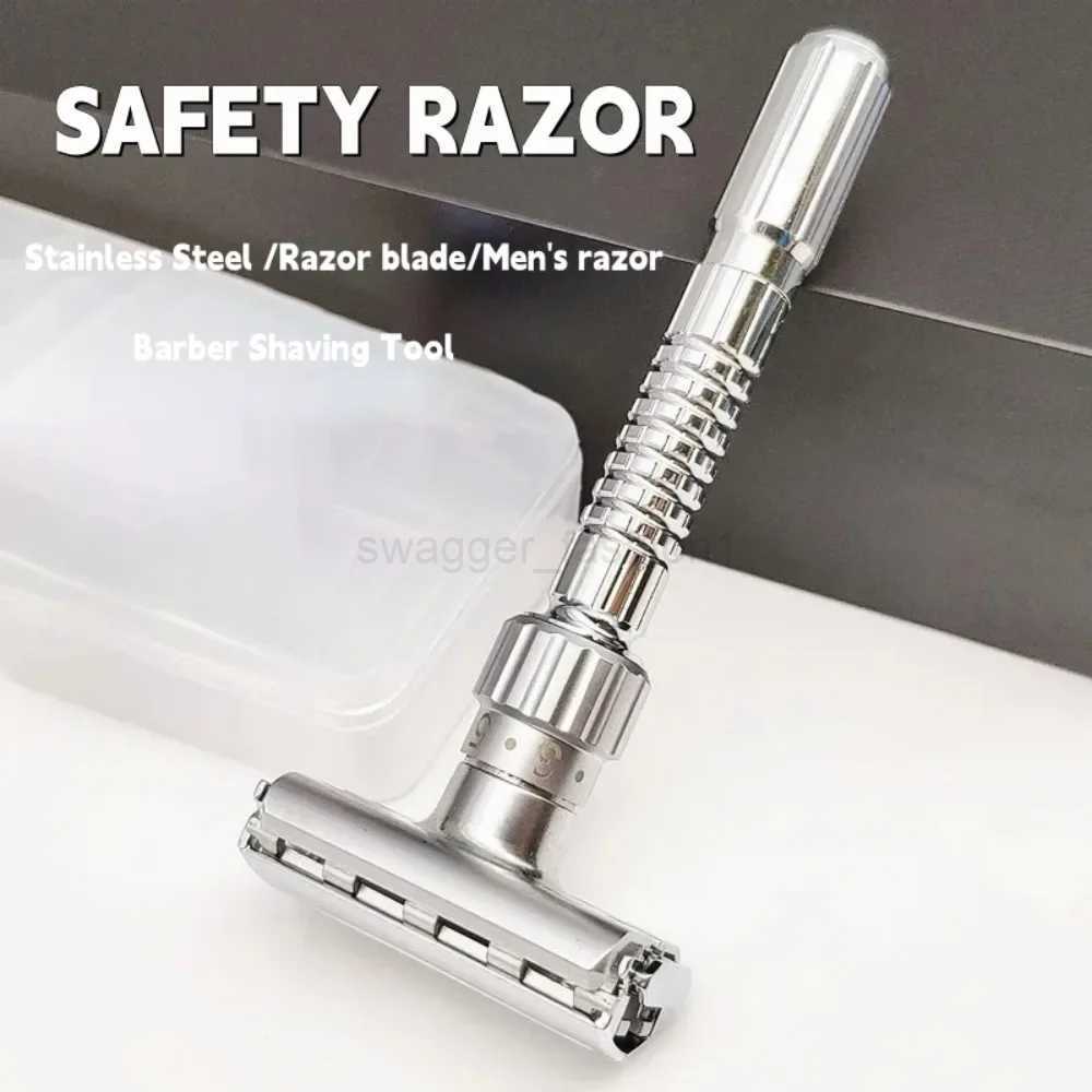 New Adjustable Safety Razor Double Edge Classic Mens Shaving Mild to Aggressive 1-6 File Zinc Alloy Shaver With 5 BladesB240709