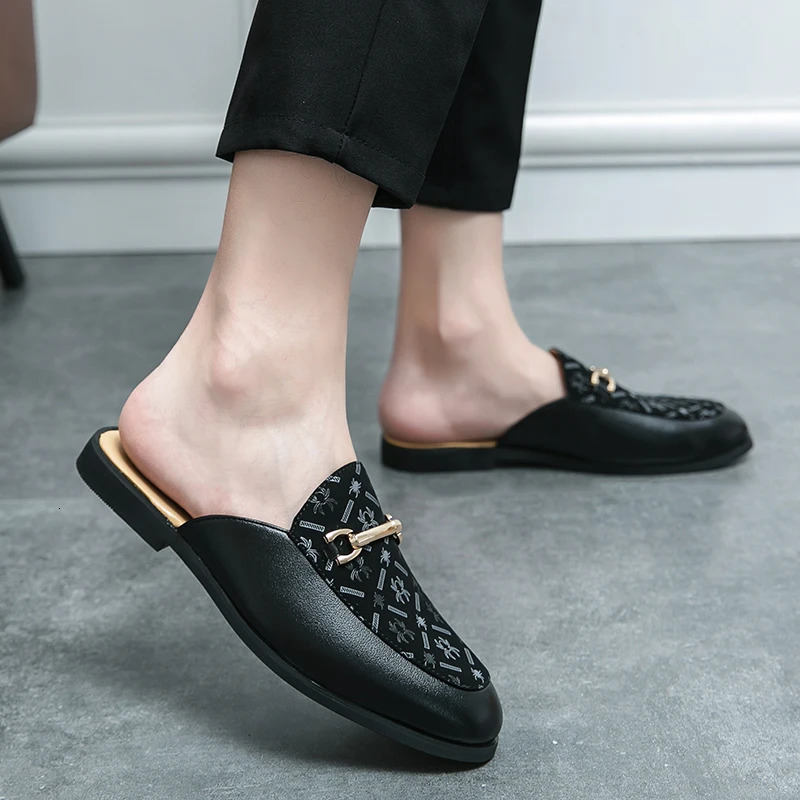 Men Half Slippers Loafers Casual Summer Leather Male Moccasins Classic Breathable Soft Slip On Driving Shoes 240718