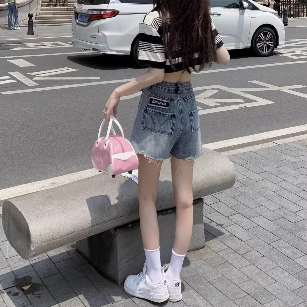 High waisted tassel fringed denim shorts women, 2024 summer collection, vintage style, sexy for hot girls, A-line wide leg pants