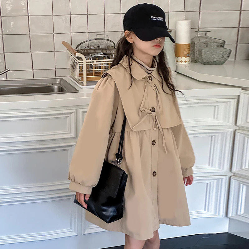 Childrens Clothing Girls Coat Kids Jacket Childrens Spring Autumn Korean Style Cute Long Trench Baby Girls Windbreaker 240710