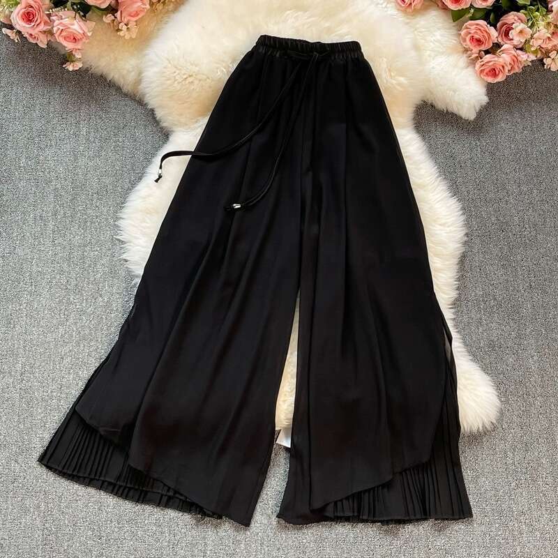Elastic Waist Drape Wide for Women's Summer New Chiffon Straight Leg Trouser Thin Loose Casual Pants Jeans for Pregnant Women Waterproof Trousers