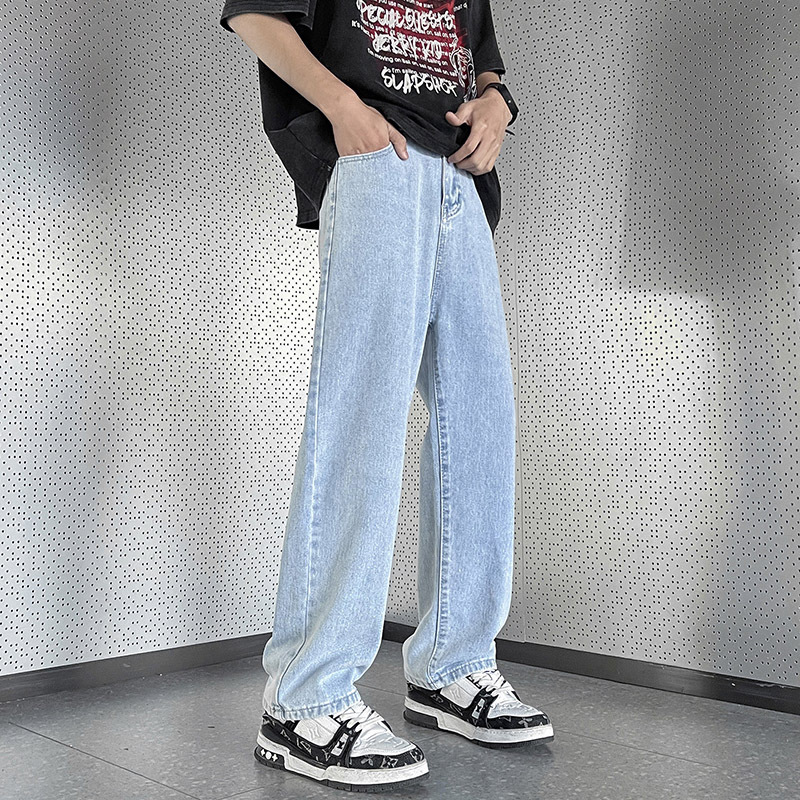 Jeans casual straight tube loose spring and summer men's high street trendy brand pants couple versatile