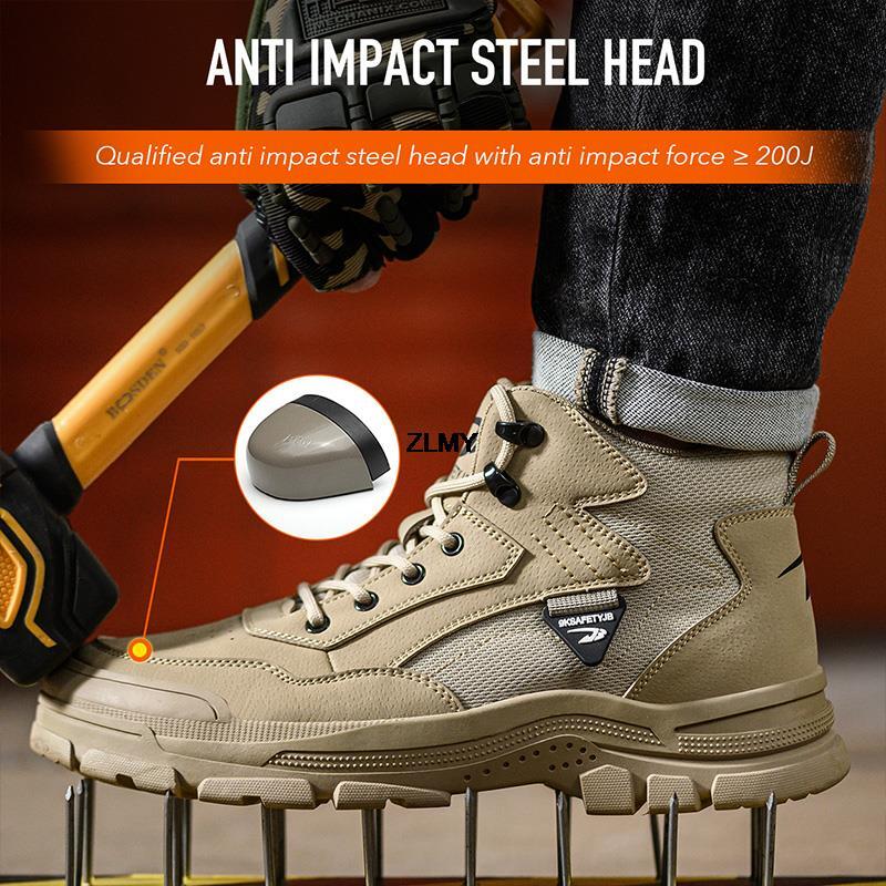 ZLMY Construction Men High Top Steel Toe Safety Puncture Proof Welder Shoes Rubber Work Boots Anti-Spark