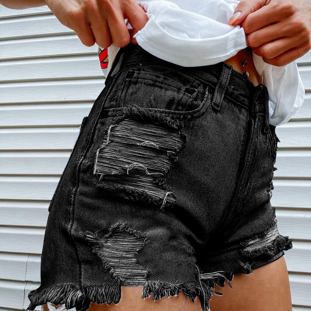 New Design For Women summer Hot Sale Printed Casual Fashion Print Tassel Ripped Denim Shorts