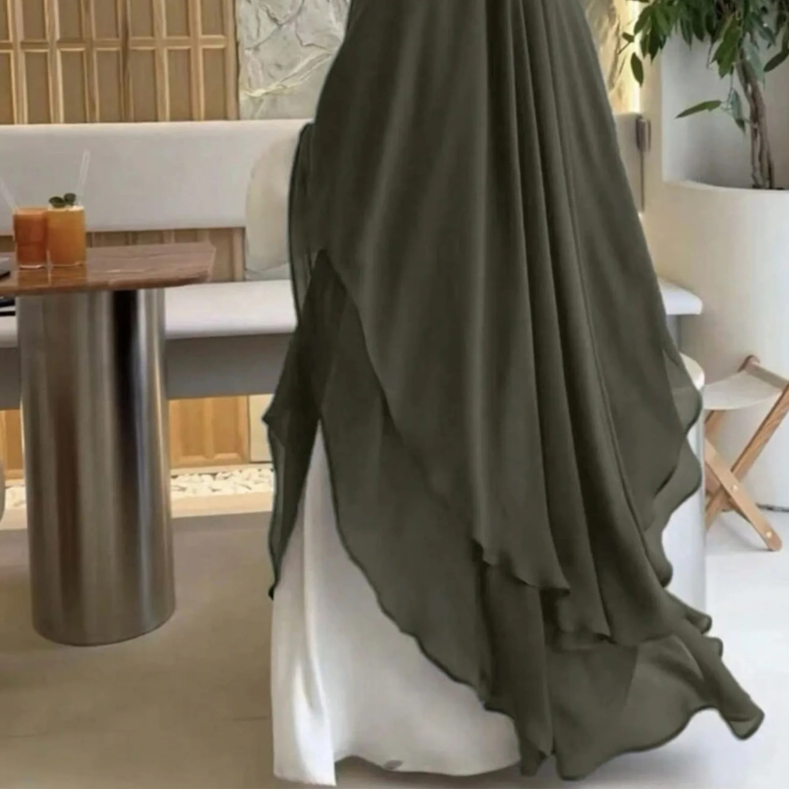Long Khimar Chiffon 2-layer Muslim womens headscarf prayer for Eid al Fitr headscarf shawl long Djellaba Niqab Ramadan scarf 240710
