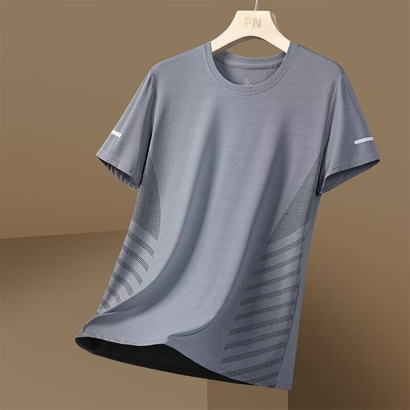 M-5xl Men's Short-Sleeved T-Shirt Summer Casual Breathable Mesh Sports Running Quick-Drying Top Large Size