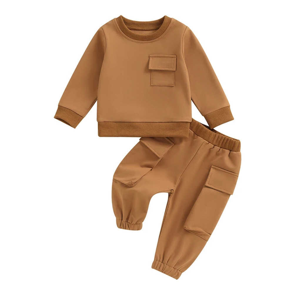 Clothing Sets Casual Baby Boys Outfits Fall Toddler Clothes Set Solid Long Sleeve Pocket Sweatshirt Cargo Pants 2PCS Children Clothing Suit S7YT