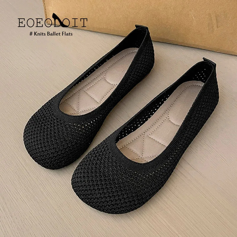 Flat New Heel Casual Women Spring Summer Autumn Knits Ballet Flats Square Toe Trendy Print Moccasins Shoes Barefoot Loafers 240717