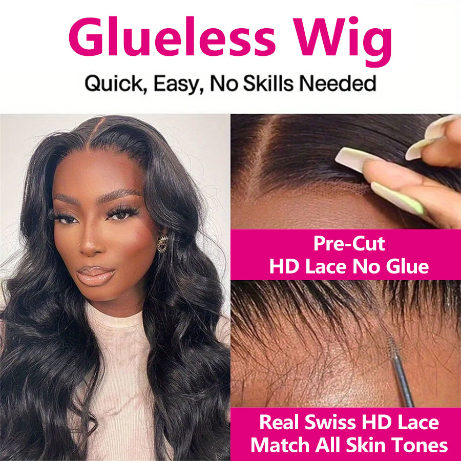 Glueless Wig Human Hair Ready To Wear and Go Preplucked 4x4 Body Wave Transparent Hair No Glue Pre Cut Hairline