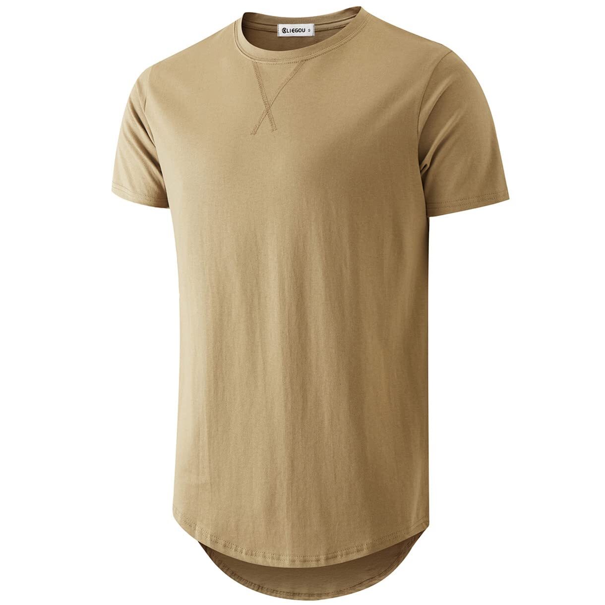 KLIEGOU Mens 100 Cotton Hipster Hip Hop Longline Crewneck T-Shirt Pre - Shrunk S-4XL