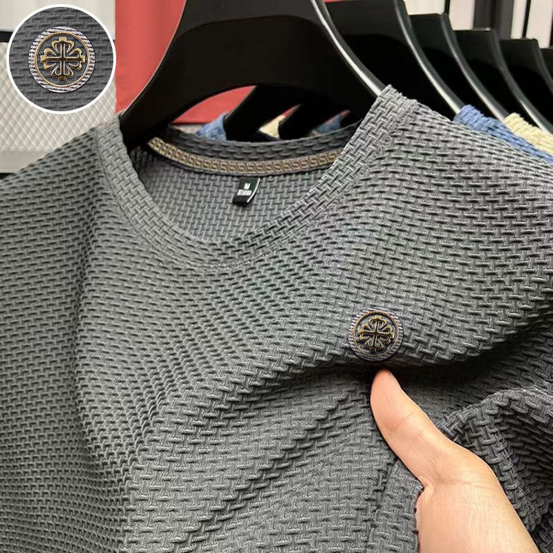 Quick drying short sleeved men's ice silk 2024 summer new trend versatile round neck breathable casual T-shirt