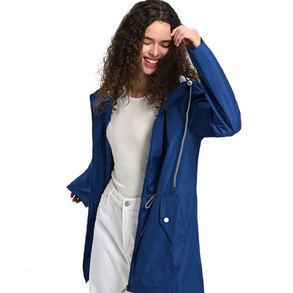 Womens Waterproof Raincoat Casual Basic Outdoors Trench Classic Zipper Long Windbreaker Outdoor Climbing Hooded Tops 240715