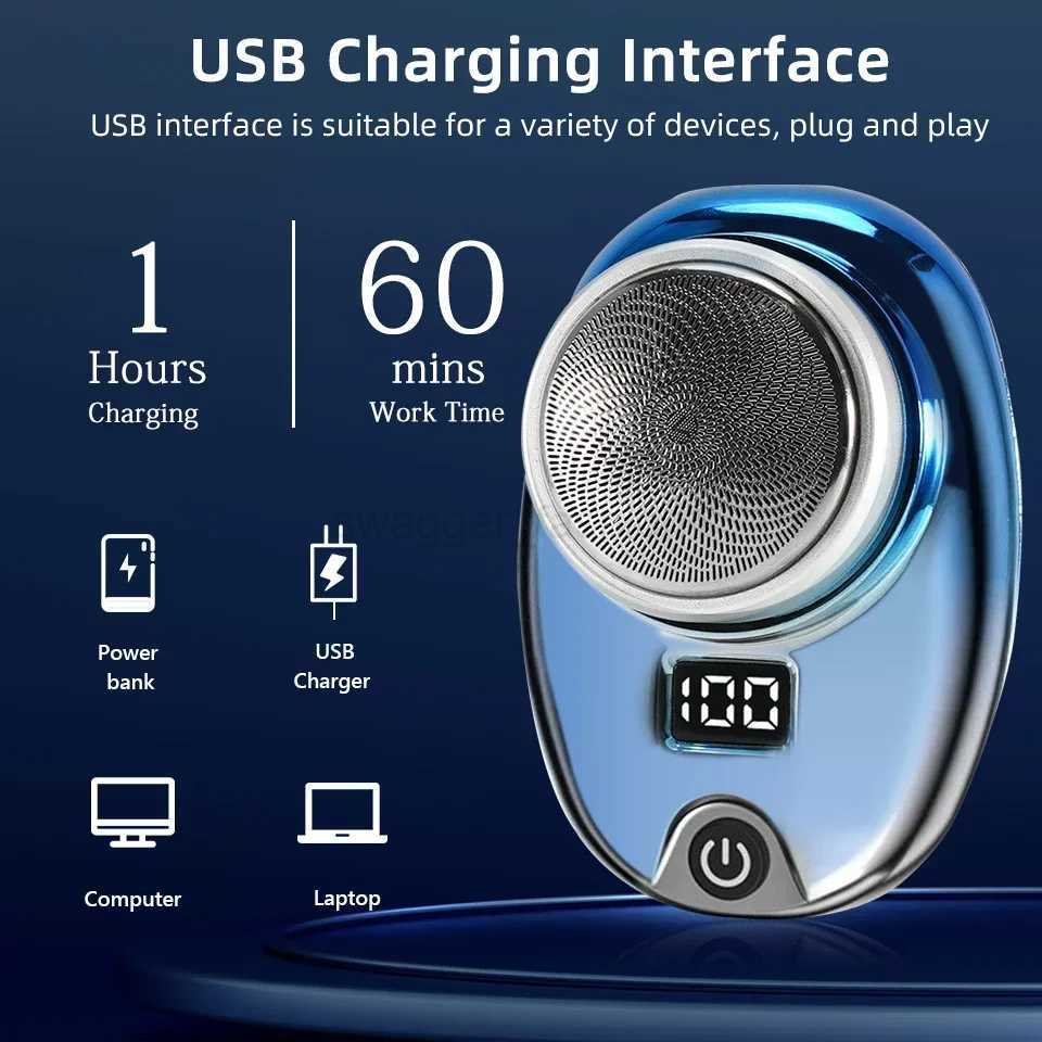 Portable Mini Electric Rechargeable Shaver Digital Power Display Mens Razor Waterproof Cordless Razor Beard Shaver for Face BodyB240709