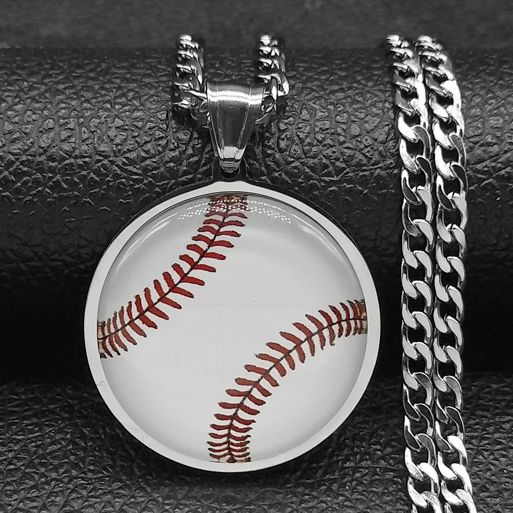 HNSP Stainless Steel Baseball Basketball Football 3D Pendant Chain Necklace For Men Boy Sport Event Medal Gift Soccer Accessorie 240716