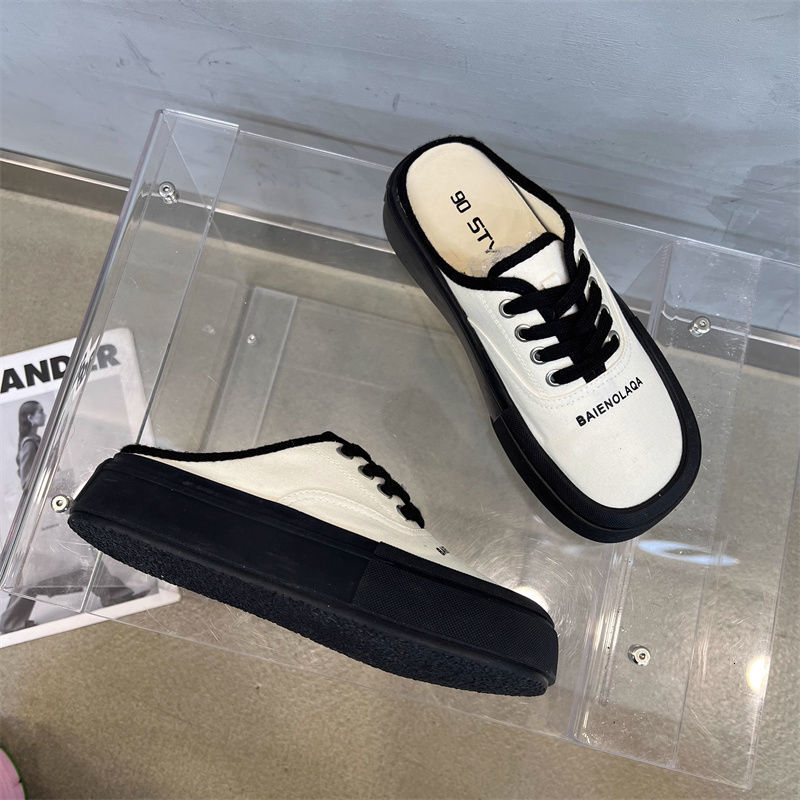 CCA-Limited Time Offer-Black and Panda Canvas 2023 Summer Breathable Half Drag Casual Little White Shoes XZ-1561