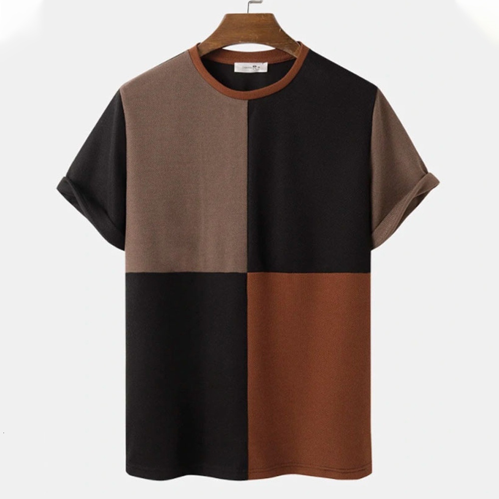 Men's and Women's Imitation Cotton T-shirt Summer Leisure Vintage Stripe Splice Minimalist Style Pullover Top Sweatshirt Clothin