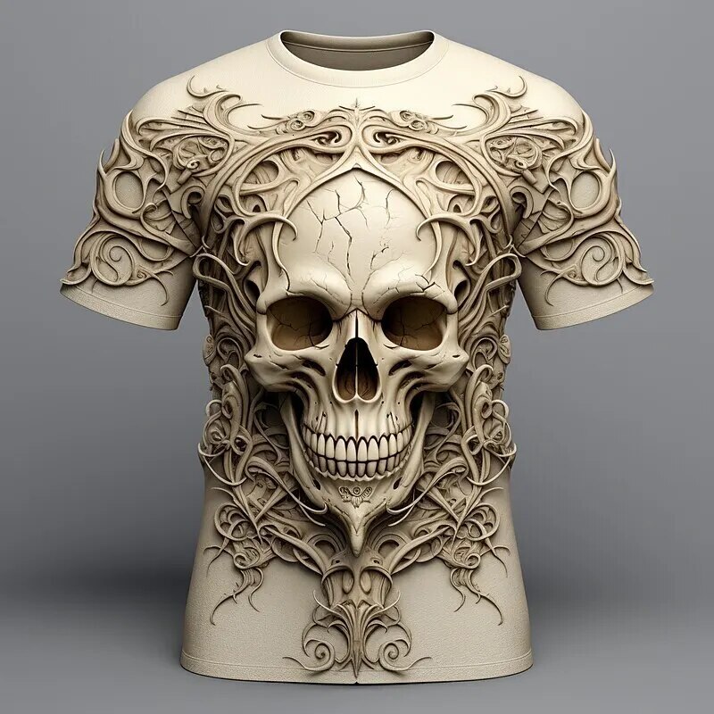 Skull T-Shirts For Men 3d Spider Print Street Designer Men's Clothing Daily Casual Short Sleeves Tops Loose Oversized Sweatshirt