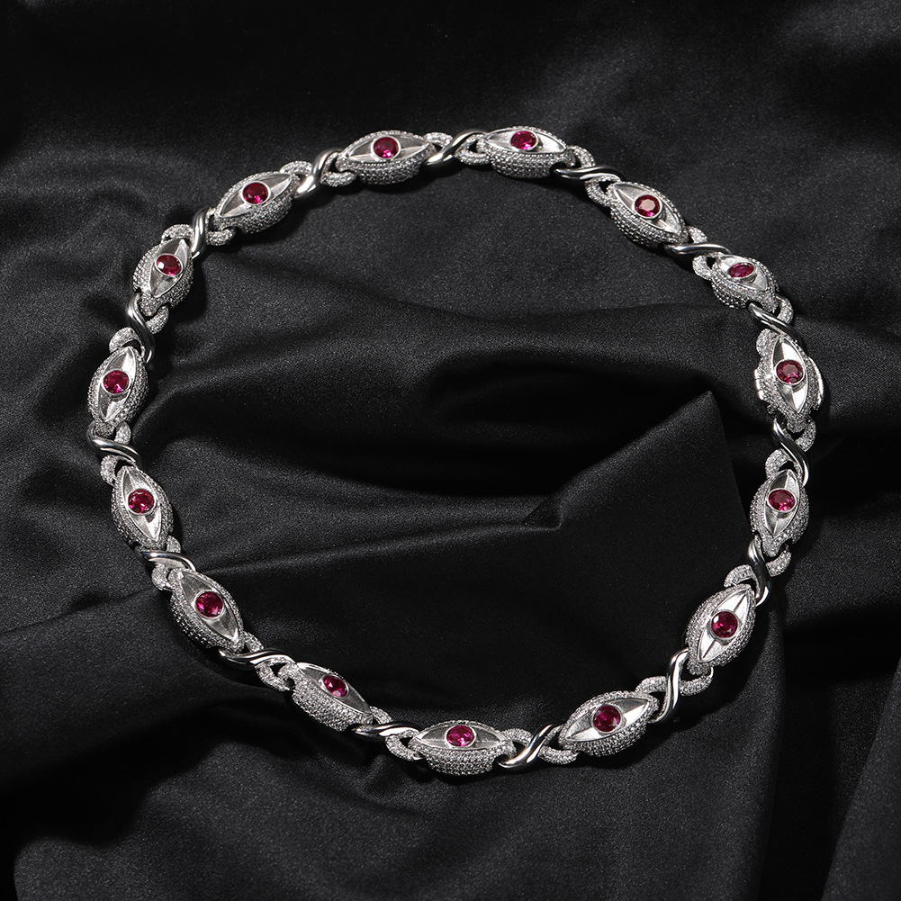High Quality 13mm Hip Hop Red Eye Cuban Chain Necklace Bracelets 8 Shape 5A Zircon Jewelry Set