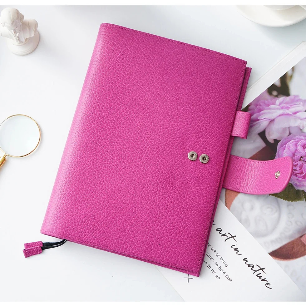 Moterm Firm Pebbled Grain Leather Fuchsia Rose Color Cowboy Planner Rings Notebook Cover Diary Agenda Organizer Tour 240717bj