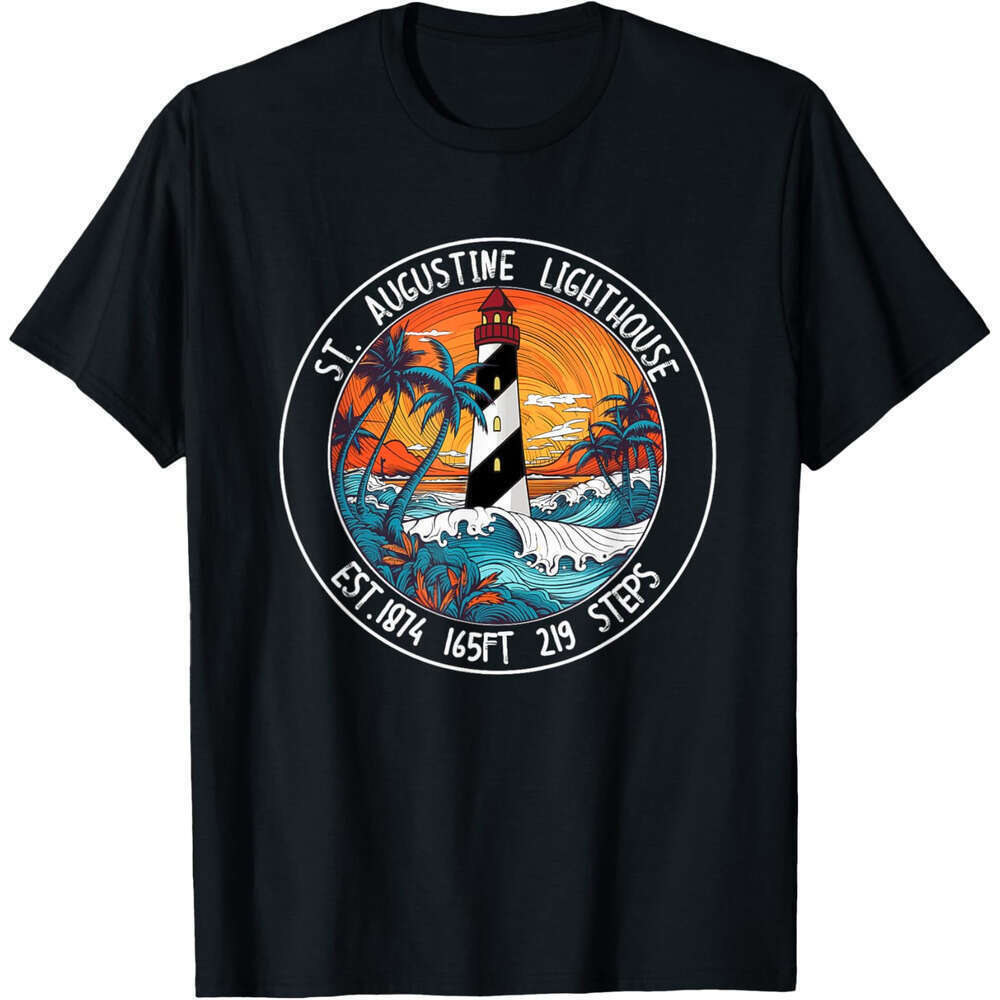 Mens Womens T shirt Tees St. Augustine Lighthouse Florida Retro Sunset Palm Trees T-Shirt Tops Tshirt Summer Clothes Free shipping