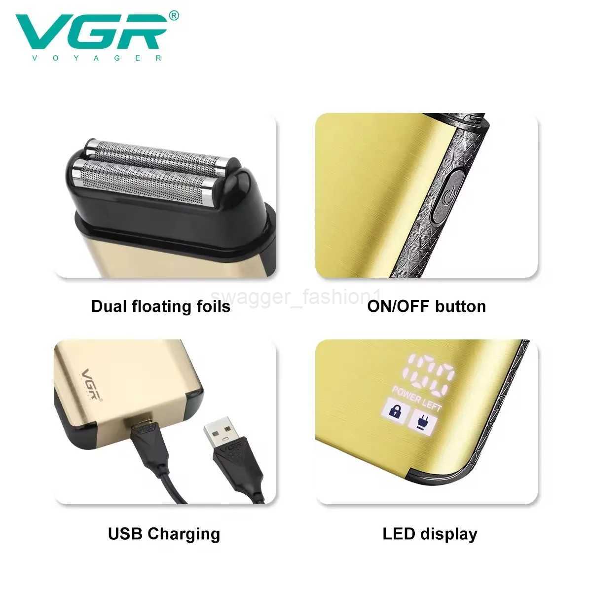 VGR Shaver Professional Electric Razor Waterproof Shaving Machine Portable Beard Trimmer Digital Display Shaver for Men V-359B240709
