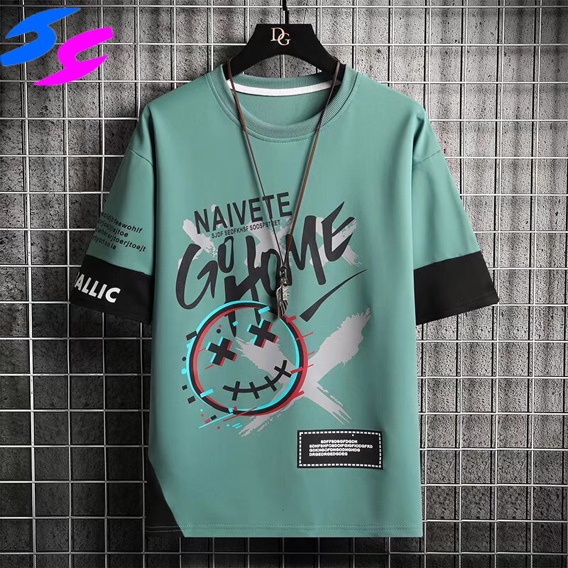 Hy Short-Sleeved Fashion and 2022 New Summer Loose Ice Silk Half Sleeve Men's T-shirt Printed Youth Clothes T Shirt for Men