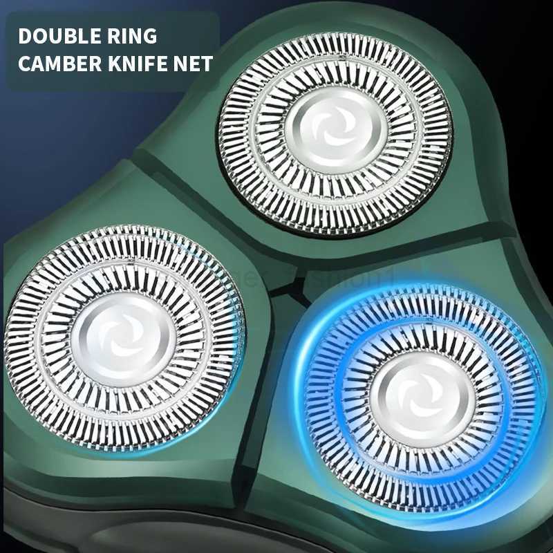 Green Smart Electric Shaver LCD Digital Display Three-head Floating Razor USB Rechargeable Washing Multi-function Beard KnifeB240709