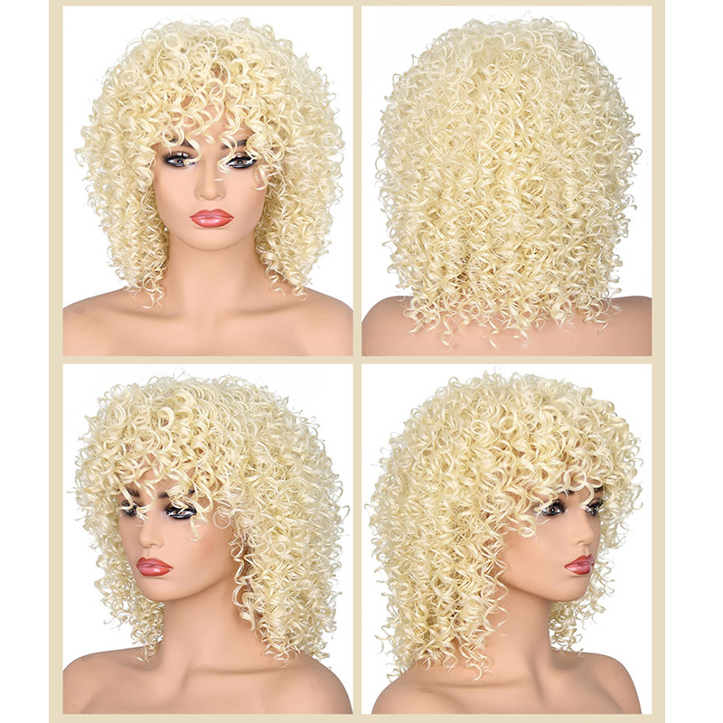 Synthetic Wigs African Small Roll 613# 1B# Color 15inch Kinky Curly Mechanism Wig Burgundy
