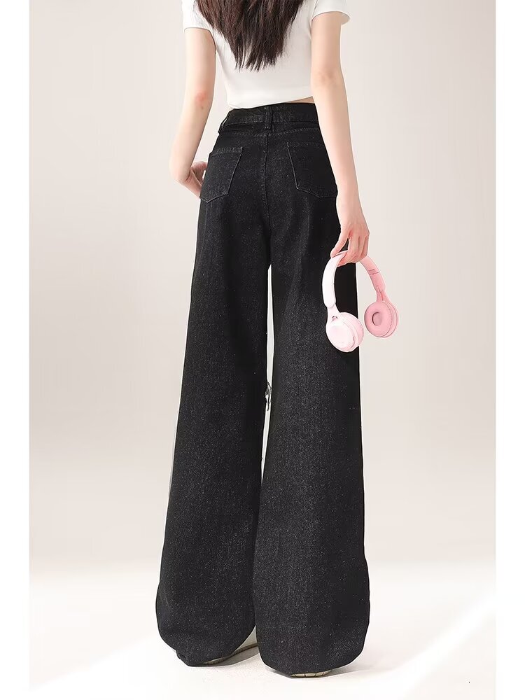American washed distressed jeans, men's spring and autumn straight leg loose high street vibe style long pants