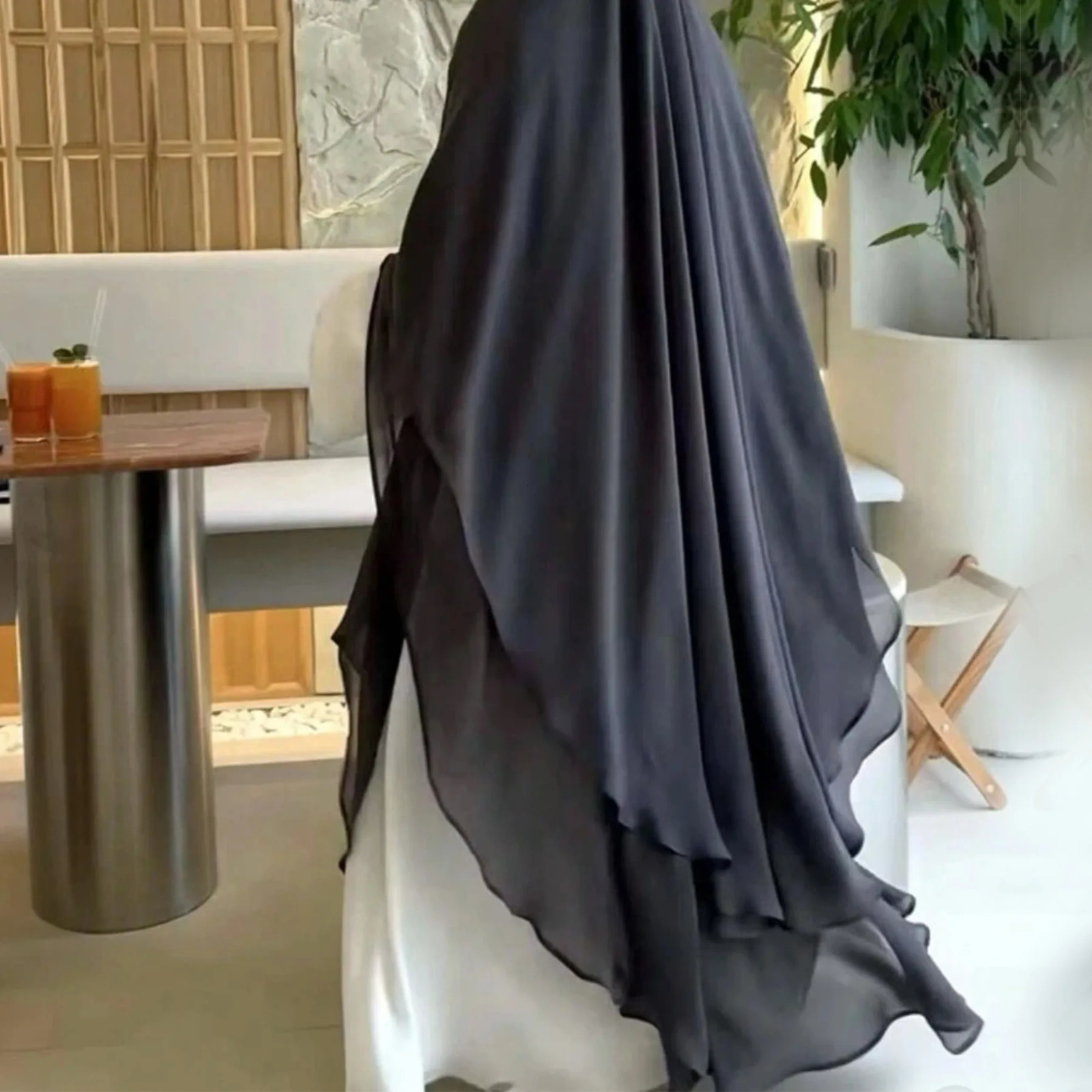 Long Khimar Chiffon 2-layer Muslim womens headscarf prayer for Eid al Fitr headscarf shawl long Djellaba Niqab Ramadan scarf 240710