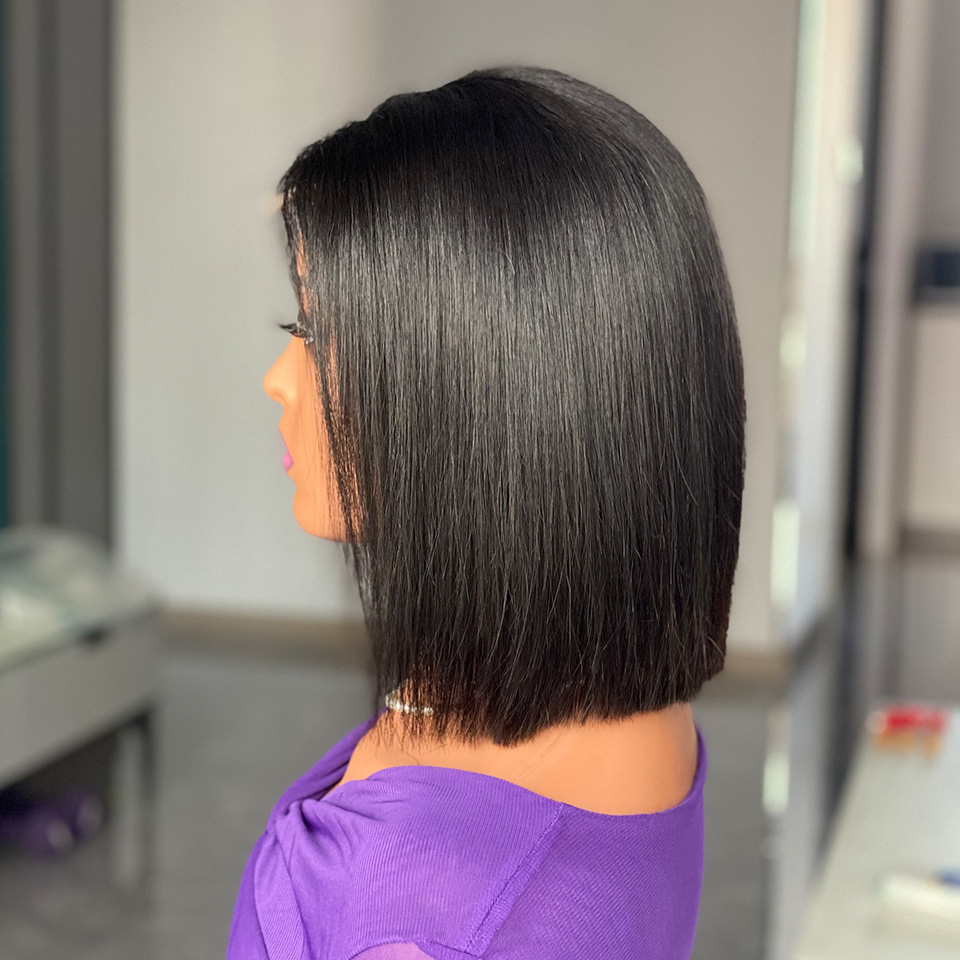 Natural Black 4x4 Lace Front Wigs Vietnam Bone Straight Short Bob Virgin Human Hair Wig Pre-plucked With Baby Hair Natural Hairline