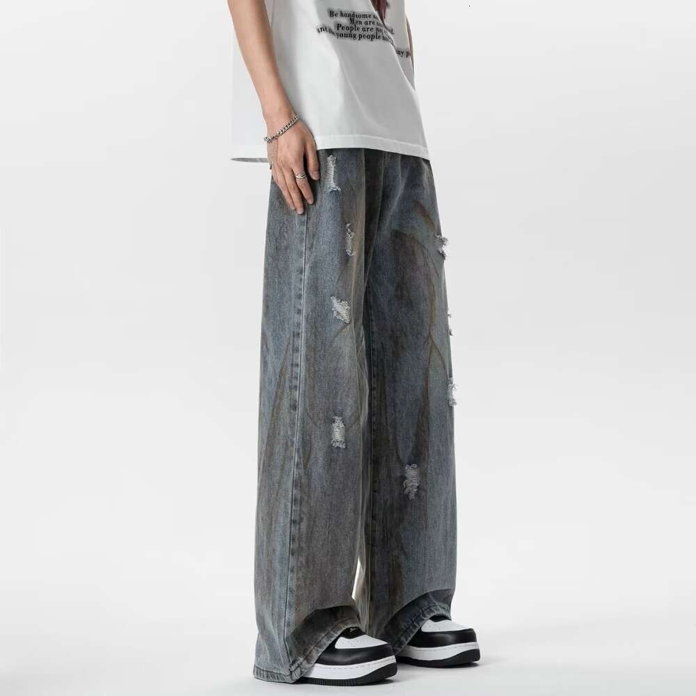 Loose denim men's trendy American high street vibe summer oversize micro flared wide straight leg pants for men
