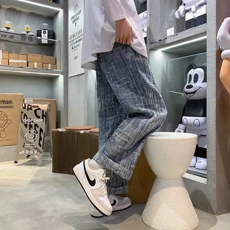 Vintage Sweatpants Male Y2k Wide leg Oversize Pants Men Casual Sport Ankle-length Straight Trousers Streetwear 240717