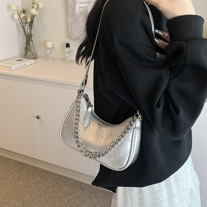 French niche texture underarm women's 2024 new fashion chain diamond grid handbag single shoulder crossbody bag H7.18#28