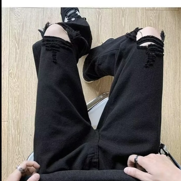American high street jeans men's 2024 autumn new straight leg plus floor length micro pull up pants trendy brand