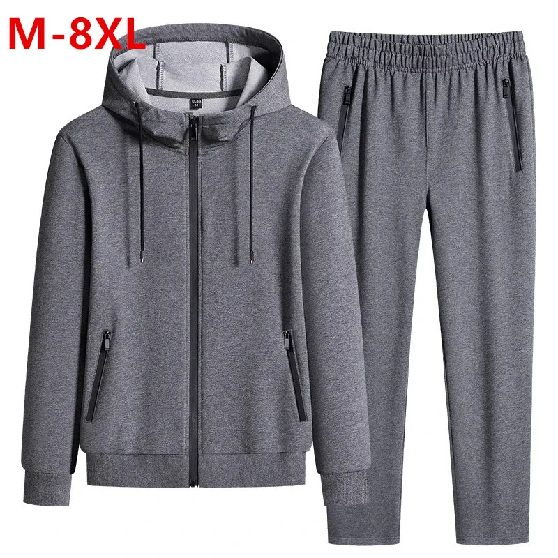 WINSTAND Plus Size Men Sportswear Sets Spring Autumn Clothing Hooded Pants Suit Male 2 Pieces Sweatshirt Sweatpants 8XL 240715