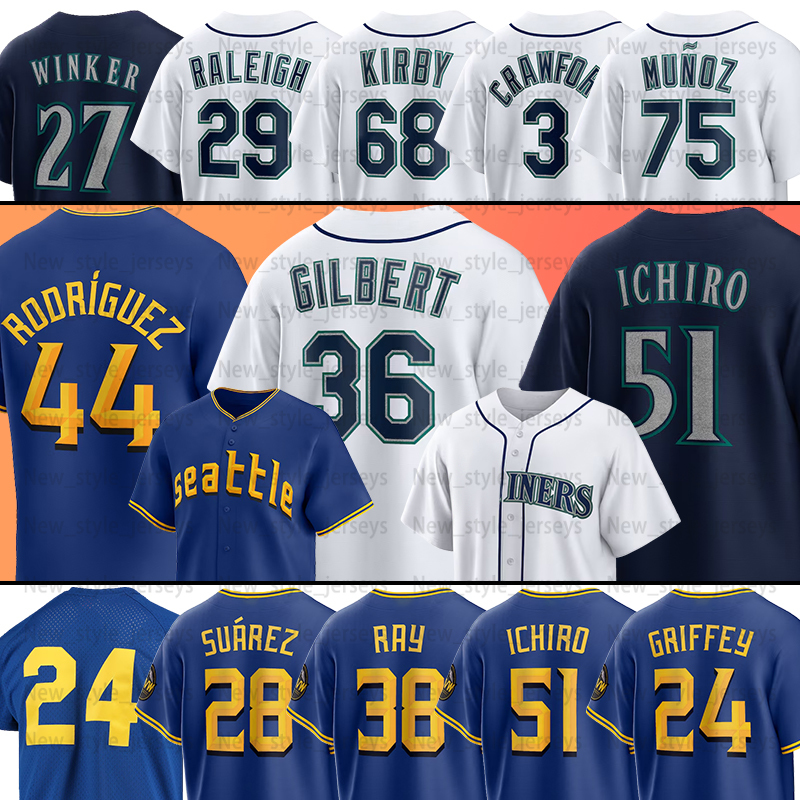 Julio Rodriguez Mariners Baseball Jerseys Ken Griffey Jr. Cal Raleigh Logan Gilbert George Kirby Andres Munoz Mitch Haniger Dylan Moore Bryan Woo Jonatan Clase