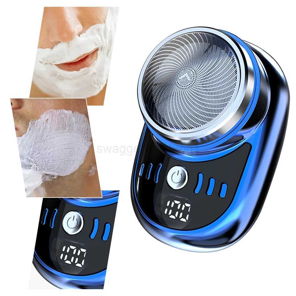 Men Mini Electric Travel Shaver with Digital Display Face Beard Trimmer Washable Rechargeable Shaver Pocket Size Portable ShaverB240709
