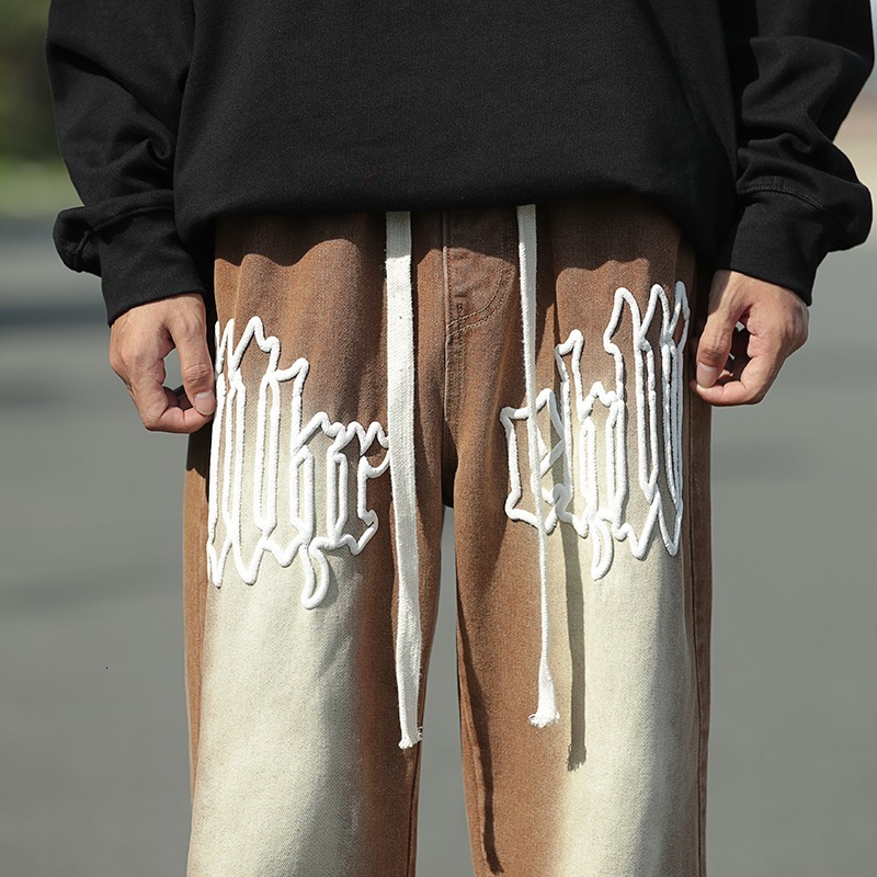 Vintage jeans men's American style Spring and Autumn fashion brand loose wide straight leg floor high street pants