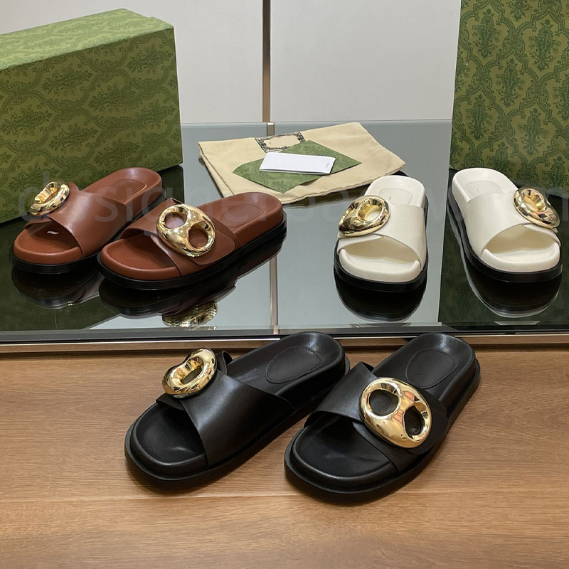 Slippers Shoes Designer Sildes Golden Boat Anchor Chain Beach Sandals Slipper Platform Women Flat Heel Slipper Room Silde Mule Beach Sunny Comfort Slippers