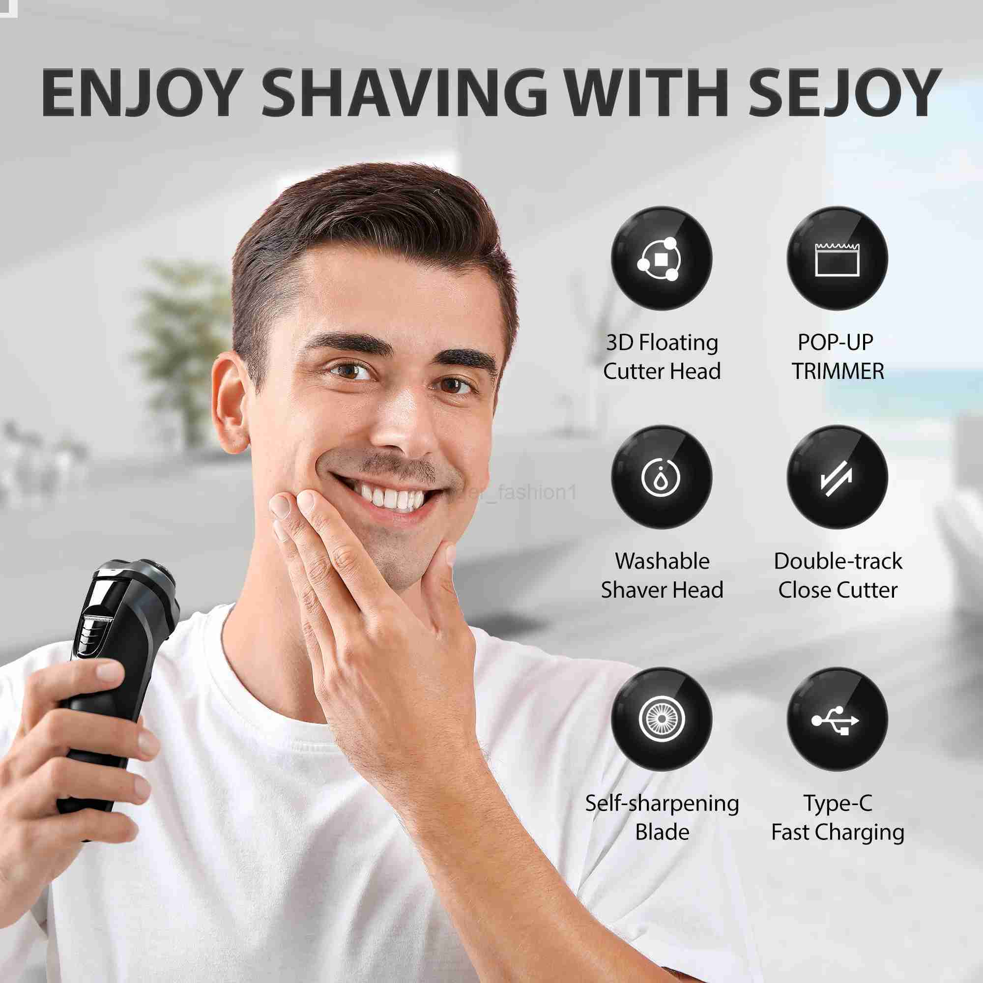 Sejoy 5W Electric Rotary Shavers for men 2 in 1 Razor Rechargeable Hair Trimmer 3D Floating Blade Washable Shaving Beard MachineB240709