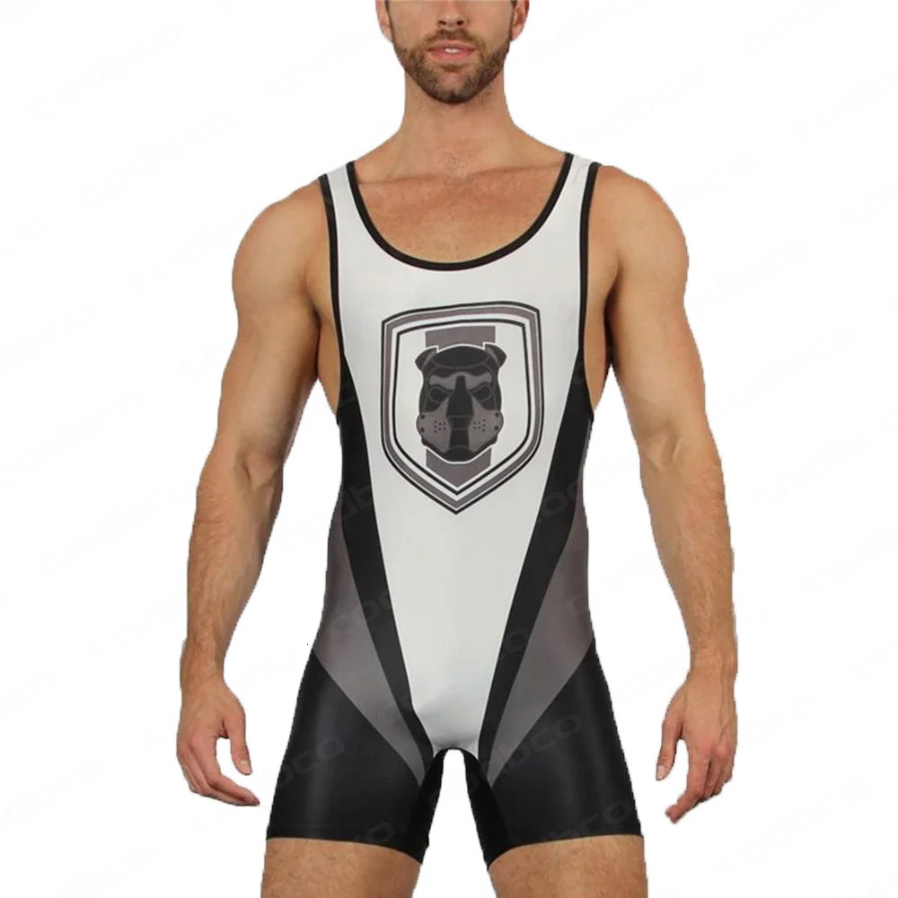 Mens Wrestling Singlets Suit One Piece Bodysuit Professional Coverall Training Competition Freestyle GYM Wrestling Skinsuit 240711