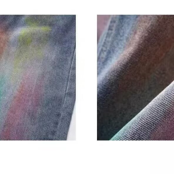 American style high street rainbow graffiti design jeans men's trendy brand loose and versatile straight leg hanging pants