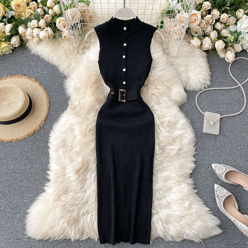 Dress Womens 2022 New Buckle Lace Up Waist and Lifting Elastic Knitted Sleeveless Sexy Wrapped Hip Skirt Waist Loose SKINNY DRESS Denim Dress