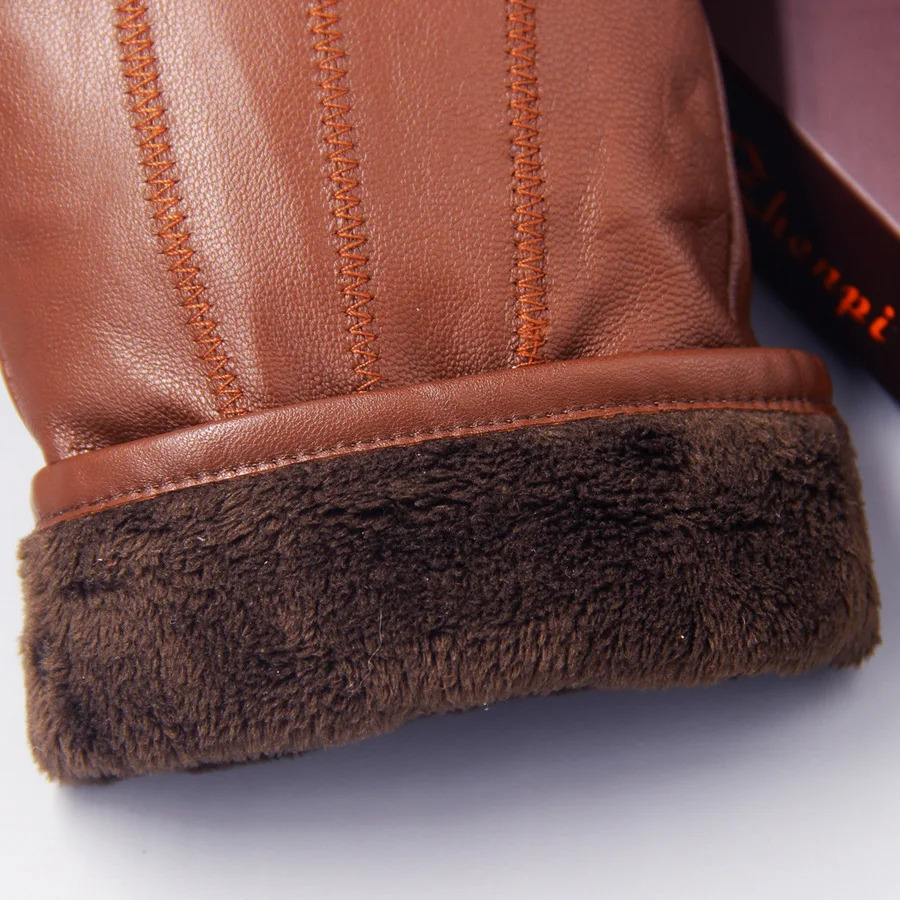 Genuine Leather Gloves Mens Sheepskin Warm Thicken Velvety Hand Muff Winter Bicycle Driving Korean Outdoor Male Mittens H3256 240712