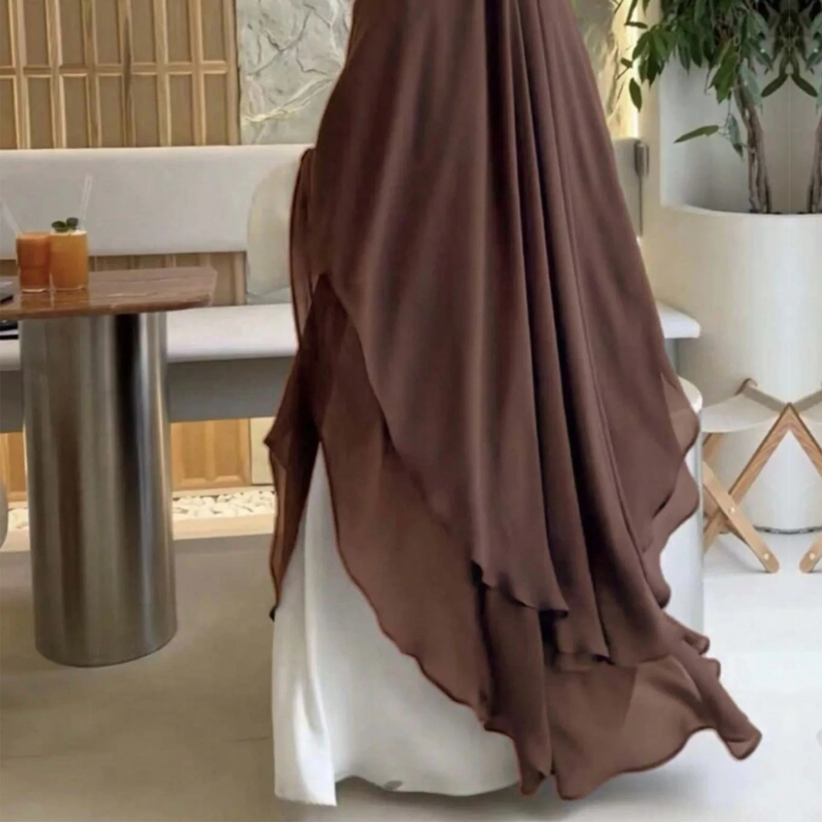 Long Khimar Chiffon 2-layer Muslim womens headscarf prayer for Eid al Fitr headscarf shawl long Djellaba Niqab Ramadan scarf 240710