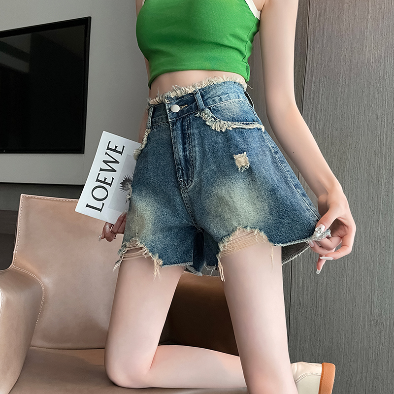 338 # Summer Burr Hole Korean shorts 2023 new trendy high waist slimming jeans for women
