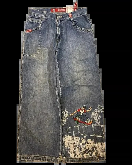 Jeans Y2K Pants Hip Hop Punk Rock Skateboard Graphic Print Retro Blue Baggy Jeans Mens Womens High Waist Wide Leg Trousers 240716