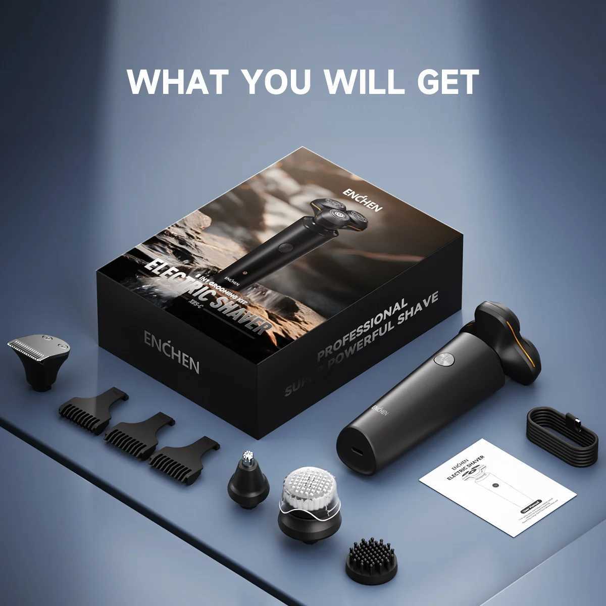 ENCHEN X8S-C Electric Shaver With 4 Replacement Heads Multi-Purpose Waterproof Type-C Rechargeable Portable Men Beard TrimmerB240709